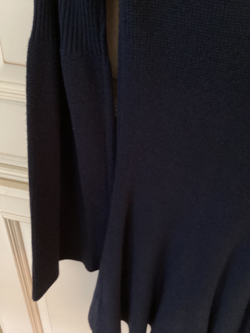 LORI FELT - BELL SLEEVE SWEATER / DRESS - NAVY BLUE RIBBED KNIT - SIZE M - Picture 6 of 9